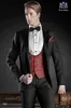 Moda Siyah Damat Smokin Yüksek Kalite Erkekler Düğün Smokin Tepe Yaka Bir Düğme Erkekler Balo Parti Yemeği Suit (Ceket + Pantolon + Kravat + Yelek) 2033