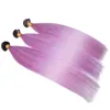 Noir et violet clair Ombre Vierge Brésilienne Cheveux Weave Bundles 3Pcs Soyeux Droit # 1B / Violet Ombre Extensions de Trame de Cheveux Humains