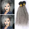 Kinky Curly Brazilian Grey Ombre Human Hair Weave Bundlar 3pcs Lot # 1b / Silver Grå Dark Root Ombre Virgin Human Haft Weft Extensions