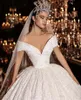 Prinsessan Vestidos de Novias Lace Off Shoulder Bröllopsklänningar Bollklänning Sequins Beaded Bridal Gowns Custom Made Sweep Train Bröllopsklänning