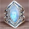 Vintage srebrny kamienny pierścień Big Moonstone dla kobiet mody bohemian boho biżuteria