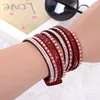 Women Crystal Rhinestone Slake Deluxe Leather Wrap Wristband Cuff Punk Bracelet Bangles Fit Party Best Gift 15 colors