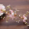Cinturón de lazo rosa con incrustaciones de diamantes, accesorios de novia para boda con flores