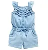 2018 été filles combinaison enfants vêtements Denim couleur volants arc combinaisons à manches courtes simple boutonnage boutons enfants vêtements