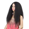 24inch Long Kinky Straight Wig Värmebeständig syntetisk spetsfront peruker för kvinnor sida Parts svart peruk