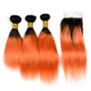 Ombre 1b 350 Orange Couleur Dentelle Fermeture Avec Bundles Soie Droite Cheveux Humains Tisse Avec Dentelle Fermeture 4 Pcs/Lot Vierge Russe Cheveux