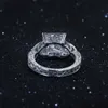Vintage Kobiety Pierścionek zaręczynowy Biżuteria Poduszka Cut 11mm 5CT 5A Cyrkon Kamień Birthstone CZ 925 Sterling Silver Wedding Band Ring