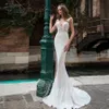 Sexy Boho Wedding Dresses Mermaid Illusion Bodice Crystal V-Neck Beach Bridal Gowns Sweep Train Beach dresswedding Backless