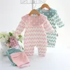 Pasgeboren baby meisjes kleding set dikke lucht katoen romper + hoed 2 stks gestreepte jumpuit schattige konijn stijl baby kleding verjaardagscadeau