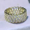 Hexagon Geometric rings 925 Silver&Gold Fill Luxury Jewelry Net White Topaz CZ Diamond Eternity Circle Wedding Band Ring for Women Gift
