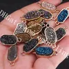 10Pcs Drusy Druzy Geode Link Connector Pendant, set castone placcato in oro, argento rivestito di titanio, blu, grigio, champagne, nero, oro, 15mmx9mm