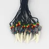 10pcs Fashion Wax Cotton Cord White ResinTooth Teeth Pendant Necklace With Eagle and Rasta Wood Beads Necklace271E