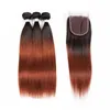 브라질 스트레이트 옹 브 (Straven Ombre Human Hair Weave Bundles) 레이스 클로저 2 톤 1B / 33 # 브라질 어번 버진 헤어 익스텐션 (Clone With Closure)