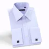 Mens Luxury French Cuff Solid Dress Shirts Spread Collar Long Sleeve Regular-Fit Formal Business Twill Shirt(Cufflinks Included)