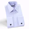 Mens Luxury French Cuff Solid Dress Shirts Spread Collar Långärmad Regular-Fit Formell Business Twill Shirt (manschettknappar ingår)