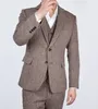 Vinter Mode Brown Tweed Groom Tuxedos Notch Lapel Två Knapp Män Bröllop Tuxedos Men Formell Business Party Suit (Jacket + Pants + Tie + Vest) 95