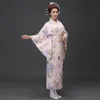 Nuovo classico tradizionale giapponese Kimono Yukata da donna con costumi di danza per spettacoli teatrali Obi Taglia unica HW047