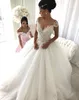 Ball Sparkly Lace Gown Dresses Applique Sheer Neck Beaded Crystals Pearls Tiered Tulle Court Train Wedding Bridal Gowns Custom s