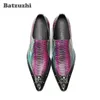 Zapatos Hombre 45 46 chaussures de luxe italiennes pour hommes chaussures à bout pointu en fer pour hommes chaussures habillées colorées motif Python en cuir chaussures de mariage de fête
