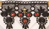 Gratis nieuwe vintage zwarte kant armband schedel met rode kristallen verfraaiing voor Halloween dag accessoires stijlvolle klassieke elegantie