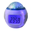 Projection d'alarme calendrier d'étoiles de musique colorée, horloge, son muet de veilleuse, réveil de projection électronique