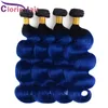 Gekleurde Blauwe Ombre Body Wave Haar Bundels Braziliaanse Virgin Menselijk Haar Weefsels Donkere Wortels 1B Blauw Golvende Ombre Menselijke Hair Extensions 3PCS Deals