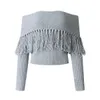 Sexy Fringe Off Sweter na ramię 2018 Jesień Winter Fashion Pullover Sukierek Kobiet Knit Tassel Kobiety Swetry i swetry C18111601