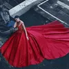 Cekinowy czerwony Dubaj Prom Dresses Deep V-Neck Aplikacja Backless Ball Suknia Party Dress 2018 Romantyczny Uroczy Bez Rękawów Tulle Suknie Wieczorowe