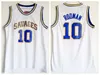 Mens Oklahoma Savages Dennis Rodman #10 대학 농구 유니폼 웜 셔츠 스티치 저지 S-XXL