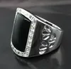 Sällsynt naturlig svart agat / onyx ädelsten rhinestone.925 Silver ringstorlek 7 8 9