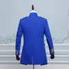 Black White Blue Embroidery Male long Jacket Coats Bridegroom Wedding Clothing Prom Singer Dancer Performance Outerwear Bar Stage Costumes