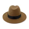 Unisex Wolvilt Brede Rand Jazz Fedora Hoeden met Zwart Lint Herfst Winter vrouwen mannen Panama Formele Hoed Gambler Trilby Chapeau345p