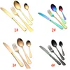 4pcs/Set Stainless Steel Cutlery Flatware Sets Spoon Fork Knife Tea Spoon Dinnerware Kit Kitchen Utensil Beef Steak Dining Set TY7-311