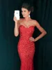 Gorgeous Red Beads Crystal Mermaid Evening Dresses Tulle Prom Dress Long Formal Party Dress Pageant Gowns Celebrity Special Occasion