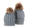 Mom and Baby Matching Knitted Hats Warm Fleece Crochet Beanie Hats Winter Mink PomPom Kids Children Mommy Headwear Hat Caps5701190