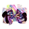 Söt 8 tum Jojo Bow Leather Laser Cloth Extra Large Girl Ribbon Hairpin Barnens hårband med kartong