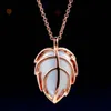 Leaf Designer Semi-Precious Opal Stone Charm Party Necklace & Pendants 18K Rose Gold Plated Wedding Jewelry Necklaces Chains For Women