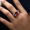 حلقة المجوهرات الأميرة 925 الفضة الأحمر روبي الأحجار الكريمة جوهرة الزفاف خاتم الخطوبة القلب