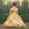 2018 Gorgeous Yellow Ball Gown Princess Girls Pageant Klänningar Med Spaghetti Straps Sommar Puffy Little Girls Kid First Communion Dresses