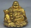 8cm Kina Royal Brass Wealth Maitreya Buddha Hold Money Bag Yuanbao Coin Statue