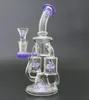 Double Recycler Propeller Percolater Hookahs Glass Bong 2 Colors Green Purple Water Pipe Unique Dab Oil Rigs with Bowl XL167