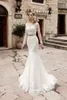 Bescheidene Hochzeitskleider mit Ärmeln reine Nacken Illusion Rückenspitze Applikates Tüll -Brautkleider mit abnehmbaren Kristallen Sash Lso