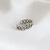 Real 925 Sterling Silver Adjustable Rings Retro Do the Old Trendy Chain Open Ring For Women Fine Jewelry Gift YMR072