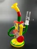 Bright Color Double Recycler Glass Water Pipe Hookahs bong 8.5" size with 14.4mm joint heady oil rigs dab Bowl dome