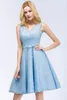 Light Sky Blue Lace Homecoming Dresses V Neck Short A Line Formal Party Cocktial Prom Dresses CPS916