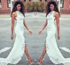 2018 New Vintage Western Bohème Dentelle Robes De Mariée Halter Sheer Dos Ouvert Plage Sirène Robes De Mariée pour Jardin Pays robe de mariage