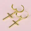 Boucles d'oreilles croix lisse Simple or jaune 18 carats rempli femmes boucles d'oreilles pendantes Style classique Crucifix accessoires cadeau