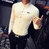 Koreański Slim Fit Koszula Mężczyźni Marka Designer Moda Tuxedo Koszule Męskie Sukienka Wiosna Stojak Kołnierz Z Długim Rękawem Koszulki towarzyskie Mężczyzna 5xl