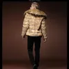 Kaleb Męskie Luksusowe Faux Fur Winter Big Fur Collar Slim Fit Krótki Gruby Płaszcz Dorywczo Kurtka Długość Hip Długość Parka Znosić płaszcz