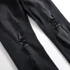 Siyah Yırtık Kot Erkekler Ince Sıska Delik Biker Kot Yokulmuş Erkek Tasarımcı Jogging Pantolon Hip Hop Street Pantolon